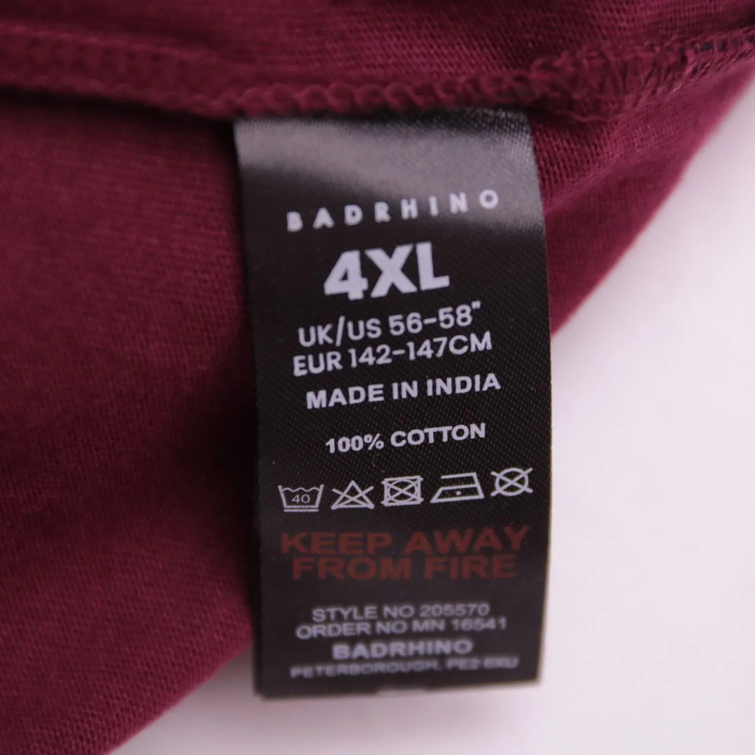 Бордовая футболка BADRHINO свободного кроя, размер 62 (4XL)